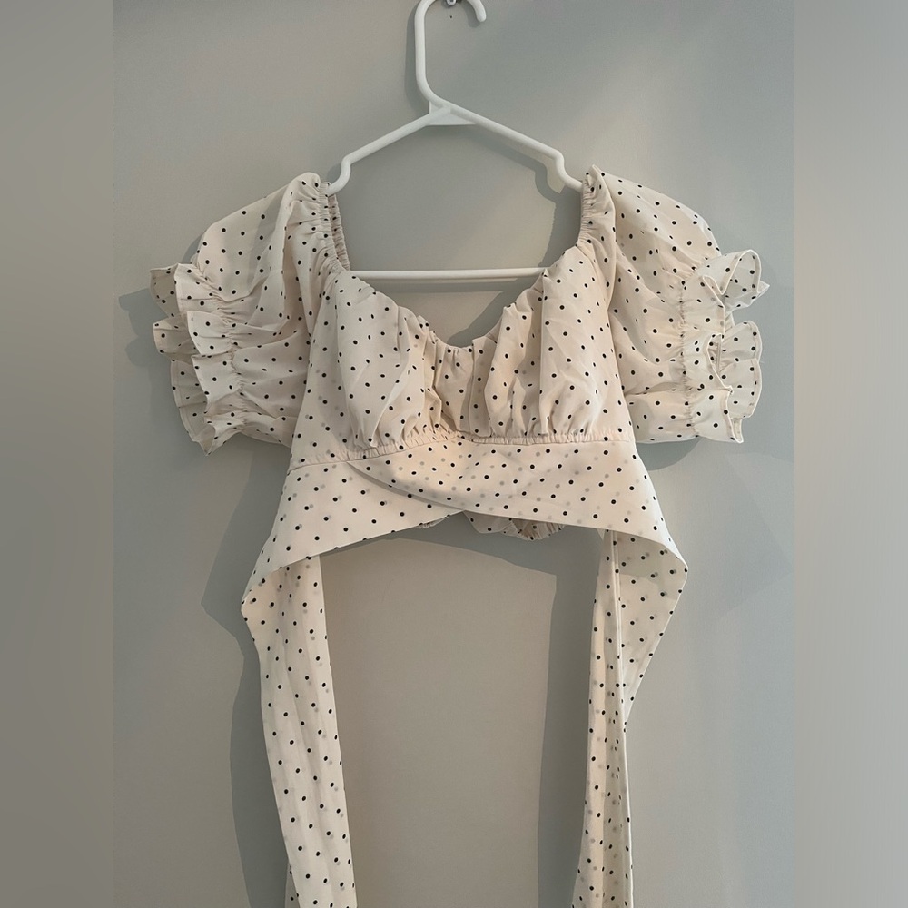 KOOKA Polka Dot top, cream and black, size Medium
